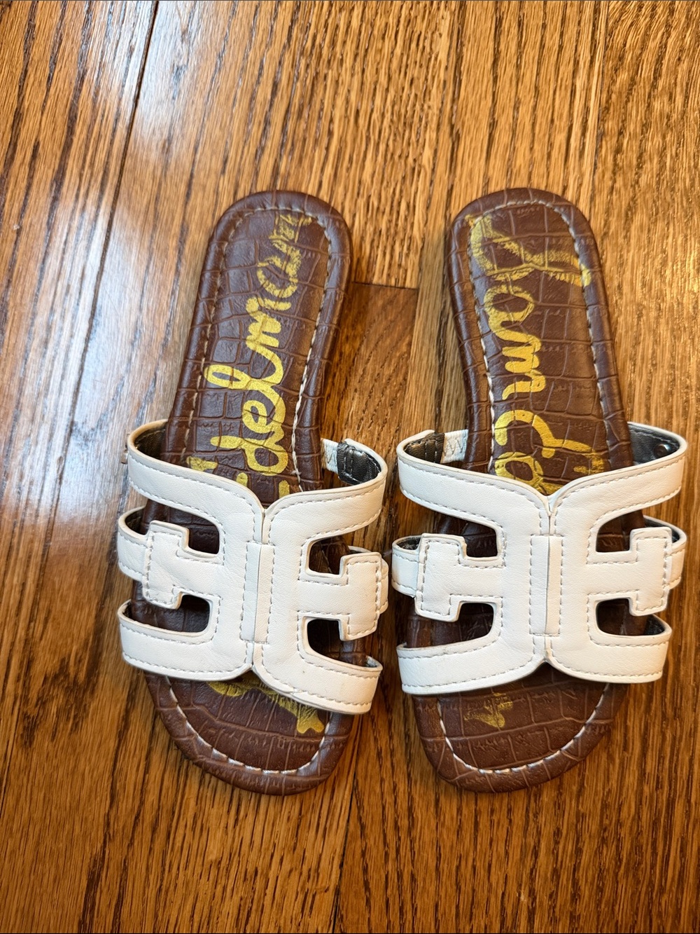 Sam Edelman Kids White Leather Cutout Slide Sandals